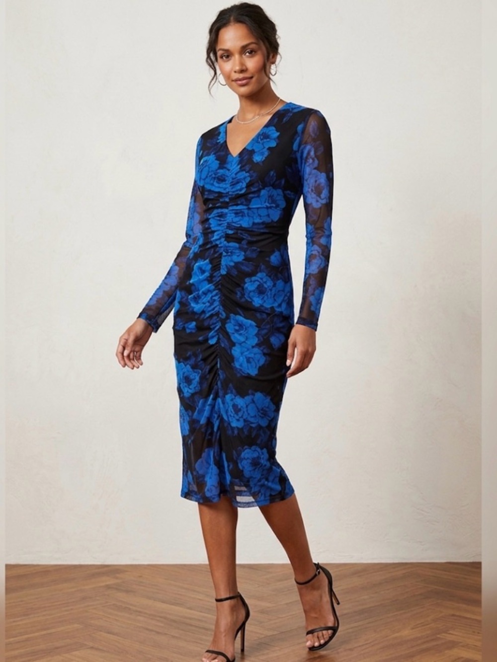 NWOT Connected Apparel Blue Floral Print Dress SIZE 10